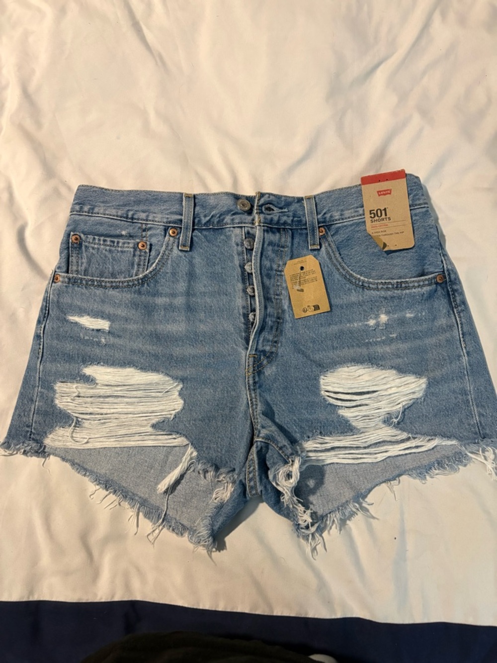 Levi's Light Blue Distressed Denim 501 Shorts